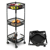 NNECW 3-Tier Folding Kitchen Trolley Cart with Round/Sqaure Baskets-Square