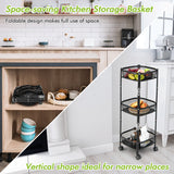 NNECW 3-Tier Folding Kitchen Trolley Cart with Round/Sqaure Baskets-Square