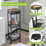 NNECW 3-Tier Folding Kitchen Trolley Cart with Round/Sqaure Baskets-Square