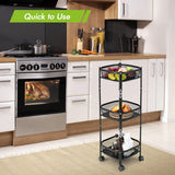 NNECW 3-Tier Folding Kitchen Trolley Cart with Round/Sqaure Baskets-Square