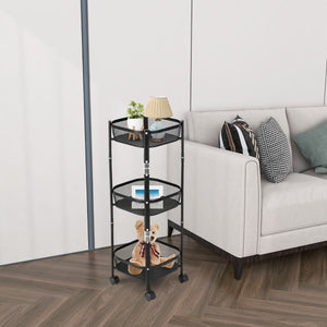 NNECW 3-Tier Folding Kitchen Trolley Cart with Round/Sqaure Baskets-Square