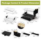 NNECW 2-Tier Detachable Dish Drying Rack with Cutlery Holder & 360 Swiveling Spout