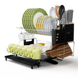 NNECW 2-Tier Detachable Dish Drying Rack with Cutlery Holder & 360 Swiveling Spout