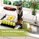 NNECW 2-Tier Detachable Dish Drying Rack with Cutlery Holder & 360 Swiveling Spout
