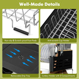 NNECW 2-Tier Detachable Dish Drying Rack with Cutlery Holder & 360 Swiveling Spout