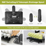 NNECW 2-Tier Detachable Dish Drying Rack with Cutlery Holder & 360 Swiveling Spout