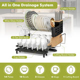 NNECW 2-Tier Detachable Dish Drying Rack with Cutlery Holder & 360 Swiveling Spout