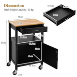 NNECW Rolling Kitchen Island with Rubber Wood Top with Side Hooks for Kitchen-Black