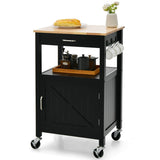 NNECW Rolling Kitchen Island with Rubber Wood Top with Side Hooks for Kitchen-Black