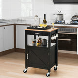 NNECW Rolling Kitchen Island with Rubber Wood Top with Side Hooks for Kitchen-Black