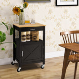 NNECW Rolling Kitchen Island with Rubber Wood Top with Side Hooks for Kitchen-Black
