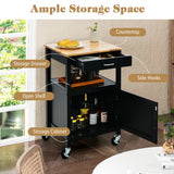 NNECW Rolling Kitchen Island with Rubber Wood Top with Side Hooks for Kitchen-Black
