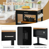 NNECW Rolling Kitchen Island with Rubber Wood Top with Side Hooks for Kitchen-Black