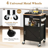 NNECW Rolling Kitchen Island with Rubber Wood Top with Side Hooks for Kitchen-Black