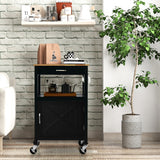 NNECW Rolling Kitchen Island with Rubber Wood Top with Side Hooks for Kitchen-Black