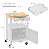 NNECW Rolling Kitchen Island with Rubber Wood Top with Side Hooks for Kitchen-White