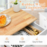NNECW Rolling Kitchen Island with Rubber Wood Top with Side Hooks for Kitchen-White