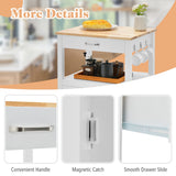 NNECW Rolling Kitchen Island with Rubber Wood Top with Side Hooks for Kitchen-White