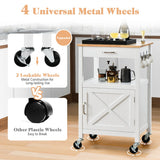 NNECW Rolling Kitchen Island with Rubber Wood Top with Side Hooks for Kitchen-White