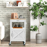 NNECW Rolling Kitchen Island with Rubber Wood Top with Side Hooks for Kitchen-White