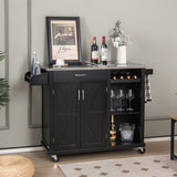 NNECW Kitchen Island Rolling Trolley Cart with 3-level Adjustable Shelf-Black