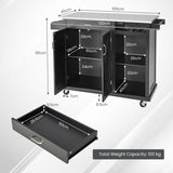 NNECW Kitchen Island Rolling Trolley Cart with 3-level Adjustable Shelf-Black