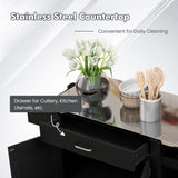 NNECW Kitchen Island Rolling Trolley Cart with 3-level Adjustable Shelf-Black