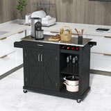 NNECW Kitchen Island Rolling Trolley Cart with 3-level Adjustable Shelf-Black