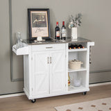 NNECW Kitchen Island Rolling Trolley Cart with 3-level Adjustable Shelf-White