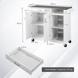 NNECW Kitchen Island Rolling Trolley Cart with 3-level Adjustable Shelf-White