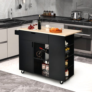 NNECW Drop-Leaf Rolling Kitchen Island with Rubber Wood Top