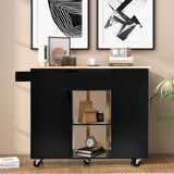 NNECW Drop-Leaf Rolling Kitchen Island with Rubber Wood Top