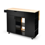 NNECW Drop-Leaf Rolling Kitchen Island with Rubber Wood Top