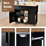 NNECW Drop-Leaf Rolling Kitchen Island with Rubber Wood Top