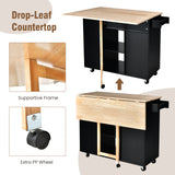 NNECW Drop-Leaf Rolling Kitchen Island with Rubber Wood Top