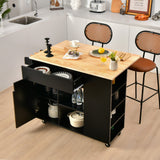 NNECW Drop-Leaf Rolling Kitchen Island with Rubber Wood Top