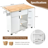 NNECW Drop-Leaf Rolling Kitchen Island with Rubber Wood Top &amp Drawer-White