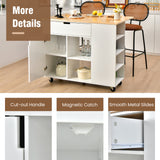 NNECW Drop-Leaf Rolling Kitchen Island with Rubber Wood Top &amp Drawer-White