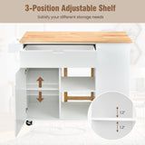 NNECW Drop-Leaf Rolling Kitchen Island with Rubber Wood Top &amp Drawer-White