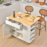 NNECW Drop-Leaf Rolling Kitchen Island with Rubber Wood Top &amp Drawer-White