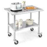NNECW Stainless Steel Table Cart with 4 Universal Wheels for Kitchen-91.5 cm W