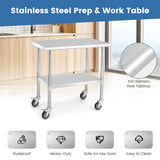 NNECW Stainless Steel Table Cart with 4 Universal Wheels for Kitchen-91.5 cm W