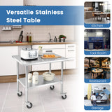 NNECW Stainless Steel Table Cart with 4 Universal Wheels for Kitchen-91.5 cm W