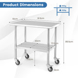 NNECW Stainless Steel Table Cart with 4 Universal Wheels for Kitchen-91.5 cm W