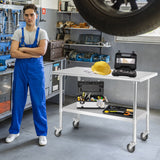 NNECW 122 x 61 cm Stainless Steel Table Cart with 4 Universal Wheels for Kitchen