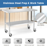 NNECW 122 x 61 cm Stainless Steel Table Cart with 4 Universal Wheels for Kitchen