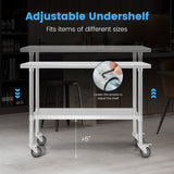 NNECW 122 x 61 cm Stainless Steel Table Cart with 4 Universal Wheels for Kitchen