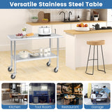 NNECW 122 x 61 cm Stainless Steel Table Cart with 4 Universal Wheels for Kitchen