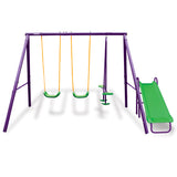 NNEDPE Kahuna Kids 4-Seater Swing Set with Slide Purple Green