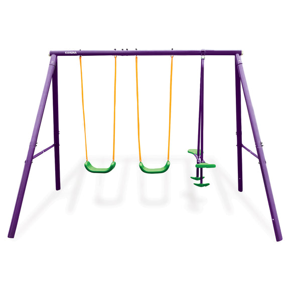 NNEDPE Kahuna Kids 4-Seater Swing Set Purple Green